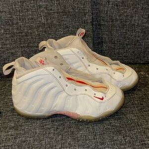 Nike Kids White and Red Foamposite Sneakers